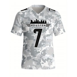 Women's Arctic Camo Houston #7 Polyester Football Jersey, Women V-Neck Game Day Sports Shirt With Slight Stretch, Breathable Casual Knit Fabric, Loose Fit Adult, Fans Gift Women, For Casual, Party, And Training Wear