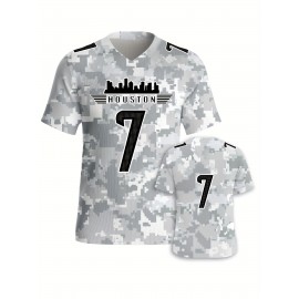 Women's Arctic Camo Houston #7 Polyester Football Jersey, Women V-Neck Game Day Sports Shirt With Slight Stretch, Breathable Casual Knit Fabric, Loose Fit Adult, Fans Gift Women, For Casual, Party, And Training Wear