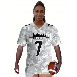 Women's Arctic Camo Houston #7 Polyester Football Jersey, Women V-Neck Game Day Sports Shirt With Slight Stretch, Breathable Casual Knit Fabric, Loose Fit Adult, Fans Gift Women, For Casual, Party, And Training Wear