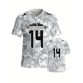 Women's Arctic Camo Seattle #14 Polyester Football Jersey, Women V-Neck Game Day Sports Shirt With Slight Stretch, Breathable Casual Knit Fabric, Loose Fit Adult, Fans Gift Women, For Casual, Party, And Training Wear
