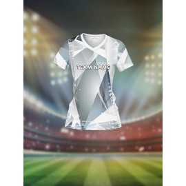 Customizable Women's V-Neck Soccer Jersey - Personalized Name & Number, Breathable Athletic Top for Team Sports, Training, and Casual Wear - Quick-Dry, Comfort Fit, Geometric Print Design, Soccer Accessories