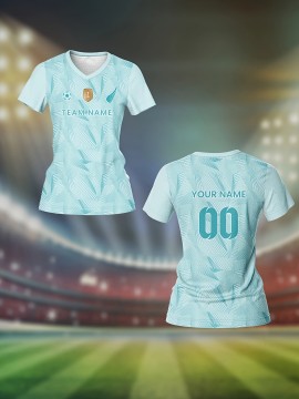Customizable Women's V-Neck Football Jersey - Personalized Name & Number, Light Blue with White Sleeve Stripes, Breathable Polyester for Sports, Training, and Casual Wear, Sports Training Apparel | Vneck Football Top | Moisturewicking Fabric