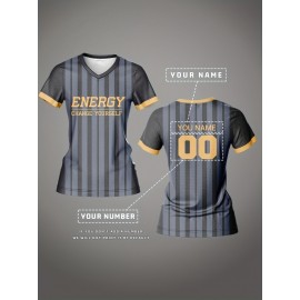 Customizable Women's V-Neck Soccer Jersey - Personalized Name & Number, Breathable Polyester, Quick-Dry Sports Top for Team Training & Casual Wear, Athletic Jersey | Customizable Sports Apparel | Stretchy Fabric