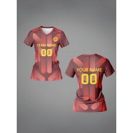 Customized Women's V-Neck Football Jersey - Personalized Name & Number, Breathable Quick-Dry Fabric, Team Training & Casual Wear, All-Over Print Design, Regular Fit for Spring/Summer/Fall, Custom Football Jersey, Quickdrying Fabric