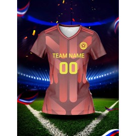 Customized Women's V-Neck Football Jersey - Personalized Name & Number, Breathable Quick-Dry Fabric, Team Training & Casual Wear, All-Over Print Design, Regular Fit for Spring/Summer/Fall, Custom Football Jersey, Quickdrying Fabric