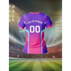 Custom Name and Number Women'S V-Neck Football Shirt Top, Polyester, Slight Stretch, All Over Print, Regular Length, Knit Fabric, 210g/m², Breathable, Quick Dry, Daily Casual, for Team, Personal Training, Sports, Fitness