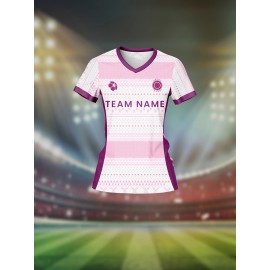 Customizable Women'S V-Neck Soccer Jersey - Pink & Purple, Breathable & Moisture-Wicking, Perfect for Team Training & Fitness, Team Branding | Customizable Jersey | Comfortable Fit, Soccer Gear