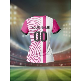 Customizable Women'S V-Neck Soccer Jersey - Personalized Team Name & Number, Breathable & Quick-Dry Fitness Shirt for Training & Casual Wear, Pink & White Design, Spring/Summer/Fall, Training Apparel | Stylish Soccer Top | Quickdry Materia