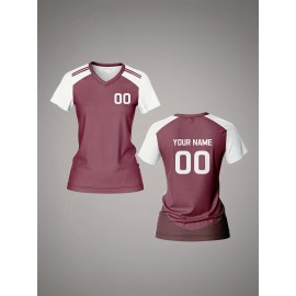 [Customizable Soccer Jersey] Maroon & White Customizable Women's V-Neck Soccer Jersey | Quick-Dry Fabric, Breathable, Training Apparel with Name & Number