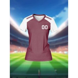 [Customizable Soccer Jersey] Maroon & White Customizable Women's V-Neck Soccer Jersey | Quick-Dry Fabric, Breathable, Training Apparel with Name & Number
