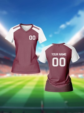 [Customizable Soccer Jersey] Maroon & White Customizable Women's V-Neck Soccer Jersey | Quick-Dry Fabric, Breathable, Training Apparel with Name & Number