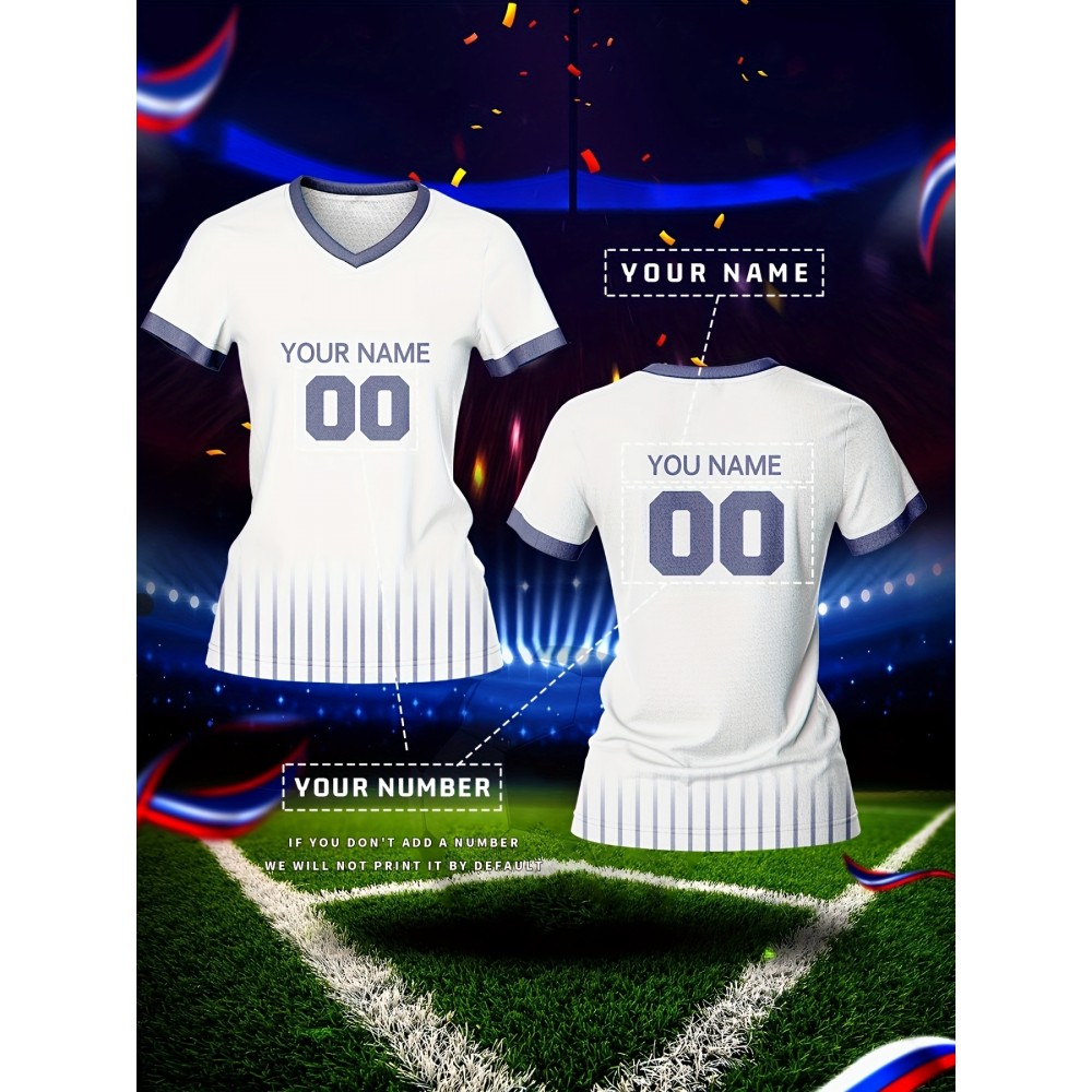 Customizable Women's V-Neck Soccer Jersey - Personalized Name & Number, Breathable Polyester, Quick-Dry Sports Top for Team Training & Casual Wear, Sports Training Top | Customizable Sports Apparel | Durable Sports Clothing
