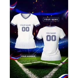 Customizable Women's V-Neck Soccer Jersey - Personalized Name & Number, Breathable Polyester, Quick-Dry Sports Top for Team Training & Casual Wear, Sports Training Top | Customizable Sports Apparel | Durable Sports Clothing
