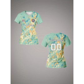 Customizable Women'S V-Neck Soccer Jersey - Personalized Team Name & Number, Lightweight & Breathable Polyester, Ideal for Training & Casual Wear, Spring/Summer/Fall, Casual Wear|Vneck Jersey|Comfortable Fit