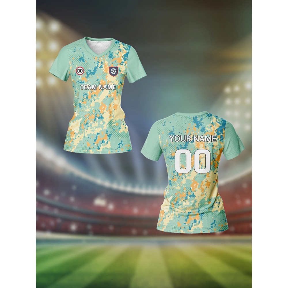 Customizable Women'S V-Neck Soccer Jersey - Personalized Team Name & Number, Lightweight & Breathable Polyester, Ideal for Training & Casual Wear, Spring/Summer/Fall, Casual Wear|Vneck Jersey|Comfortable Fit