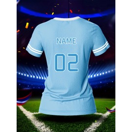 Customizable Women'S V-Neck Football Jersey, Polyester 100% Knit Fabric, Quick-Dry, Breathable, Slight Stretch, Regular Length, All Over Print, Sports Style for Team Training & Fitness - Spring/Summer/Fall