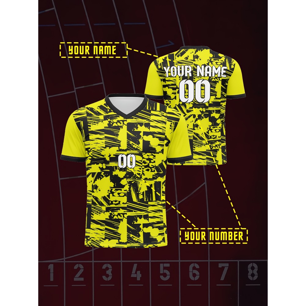 1pc Customizable Soccer Jersey for Kids - V-Neck Football Shirt with Personalized Name & Number, 100% Polyester Knit Fabric, All-Over Print, Medium Stretch, Regular Fit, for Boys & Girls, Sports & Casual Wear, Spring/Summer/Fall