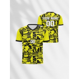 1pc Customizable Soccer Jersey for Kids - V-Neck Football Shirt with Personalized Name & Number, 100% Polyester Knit Fabric, All-Over Print, Medium Stretch, Regular Fit, for Boys & Girls, Sports & Casual Wear, Spring/Summer/Fall