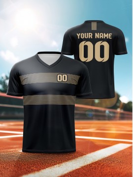 Customizable Youngsters' Soccer Jersey - V-Neck, Comfort Fit in Black & Golden with Your Name & Number - Durable Polyester, Machine Washable for Sports, Outdoor Activities & Casual Wear