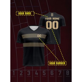 Customizable Youngsters' Soccer Jersey - V-Neck, Comfort Fit in Black & Golden with Your Name & Number - Durable Polyester, Machine Washable for Sports, Outdoor Activities & Casual Wear