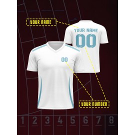 Customizable Kids Soccer Jersey with V-Neck, Polyester Blend, Medium Stretch, All-Over Print, Preppy Sports Casual Street Style, for Boys, Girls, and Youth, for Spring/Summer/Fall, Perfect for Running, Training, Festivals, and Everyday Wear