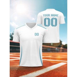 Customizable Kids Soccer Jersey with V-Neck, Polyester Blend, Medium Stretch, All-Over Print, Preppy Sports Casual Street Style, for Boys, Girls, and Youth, for Spring/Summer/Fall, Perfect for Running, Training, Festivals, and Everyday Wear