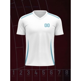 Customizable Kids Soccer Jersey with V-Neck, Polyester Blend, Medium Stretch, All-Over Print, Preppy Sports Casual Street Style, for Boys, Girls, and Youth, for Spring/Summer/Fall, Perfect for Running, Training, Festivals, and Everyday Wear