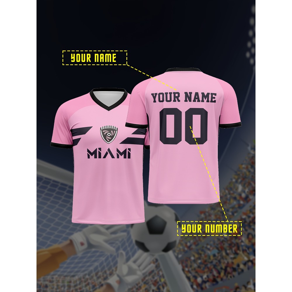 [1pc Customizable Soccer Jersey] 1pc Customizable Soccer Jersey for Kids | Personalized Name & Number, V-Neck, Knit Polyester, All-Season Sports & Casual Wear, Preppy Street Style, Medium Stretch, for Boys & Girls, Beach & Party Top