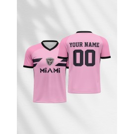 [1pc Customizable Soccer Jersey] 1pc Customizable Soccer Jersey for Kids | Personalized Name & Number, V-Neck, Knit Polyester, All-Season Sports & Casual Wear, Preppy Street Style, Medium Stretch, for Boys & Girls, Beach & Party Top