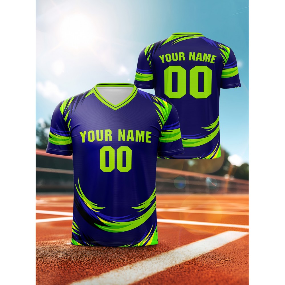 [Customizable Football Jersey] Comfortable Polyester Youngsters' V-Neck Football Jersey | Customizable with Personalized Name & Number, Ideal for Sports & Outdoor Activities, Machine Washable - Blue with Yellow Accents, Youth Football Accessories