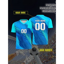 1pc Customizable Soccer Jersey for Kids - V-Neck, All-Season Knit Polyester Football Shirt with Personalized Name & Number, Preppy Street Style, Medium Stretch, for Sports & Casual Wear
