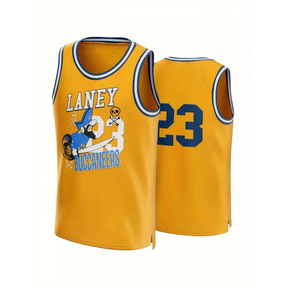 Men's Laney Buccaners # 23 Yellow Basketball Jersey Classic Retro Embroidered Sleeveless Sweatwicking and Breathable Tank Top Basketball Jersey