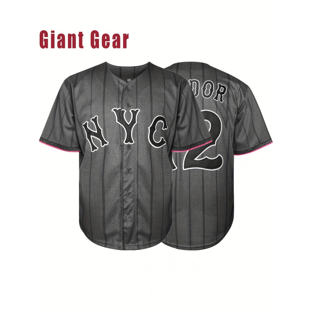 Men'S Retro Baseball Shirt Embroidered With Numbers 12 Loose V-neck Button Loop Sports Shirt Suitable For Summer Parties And Casual Wear Size S-3XL