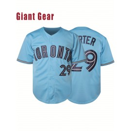 Men'S # 29 Blue Baseball Shirt -100% V-neck Sweatshirt Loose Fit Button Closed Casual And Sportswear Multi Functional Running Training Hiking Cycling Fishing Ideal Size S-3XL