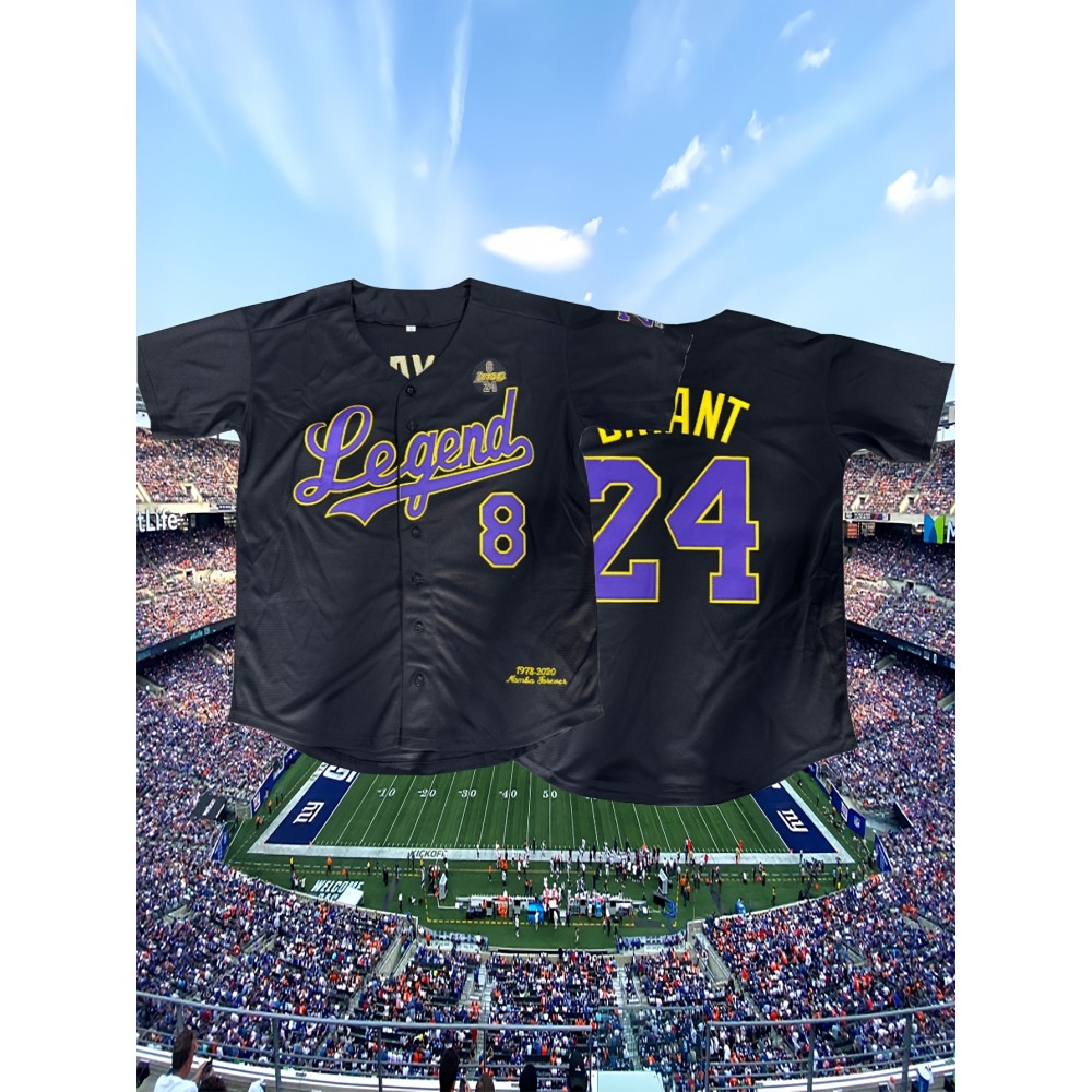 Men's Legend 86 Black Baseball Jersey - V-Neck, Button-Up, 