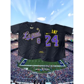 Men's Legend 86 Black Baseball Jersey - V-Neck, Button-Up, 