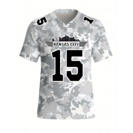 Women's Arctic Camo Kansas City #15 Polyester Football Jersey, Women V-Neck Game Day Sports Shirt With Slight Stretch, Breathable Casual Knit Fabric, Loose Fit Adult, Fans Gift Women, For Casual, Party, And Training Wear